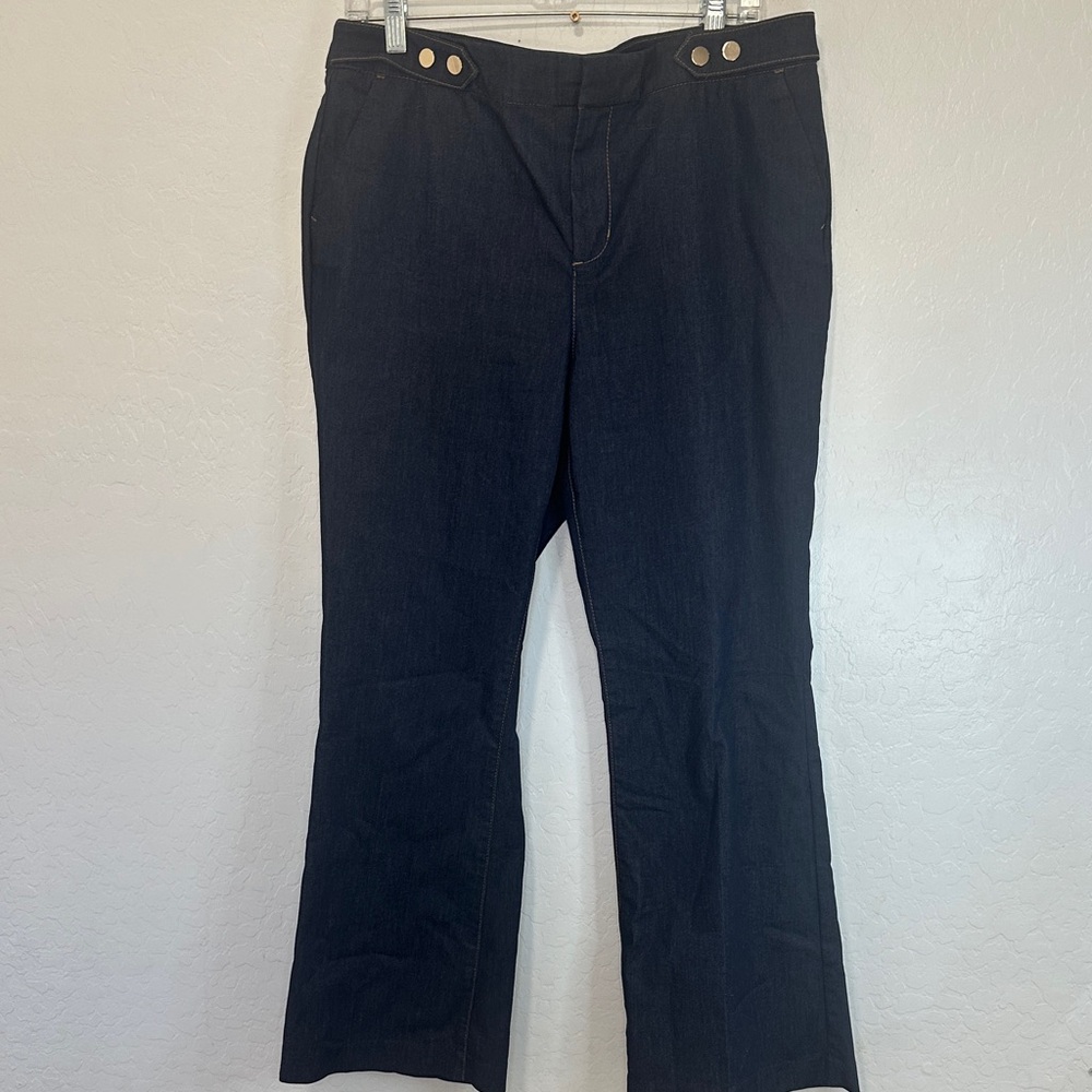 Chico's women’s large petite (2) Dark blue Trouser pull on stretchy the platinum